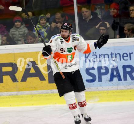 EBEL. Eishockey Bundesliga. KAC gegen	Moser Medical Graz99ers.  Torjubel Natter Daniel,   (Graz). Klagenfurt, am 4.1.2019.
Foto: Kuess

---
pressefotos, pressefotografie, kuess, qs, qspictures, sport, bild, bilder, bilddatenbank