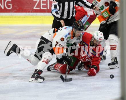 EBEL. Eishockey Bundesliga. KAC gegen	Moser Medical Graz99ers.  Thomas Koch (KAC), Moderer Kevin (Graz). Klagenfurt, am 4.1.2019.
Foto: Kuess

---
pressefotos, pressefotografie, kuess, qs, qspictures, sport, bild, bilder, bilddatenbank