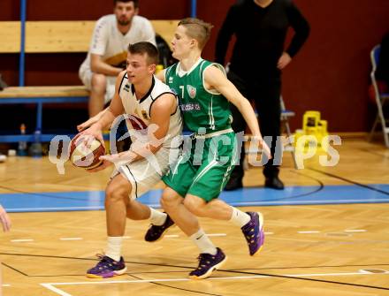 Basketball 2. Bundesliga. Grunddurchgang 13. Runde. Woerthersee Piraten gegen KOS Celovec. Elvis Keric,   (Woerthersee Piraten), Valentin Pasterk (KOS). Klagenfurt, am 5.1.2019.
Foto: Kuess
---
pressefotos, pressefotografie, kuess, qs, qspictures, sport, bild, bilder, bilddatenbank