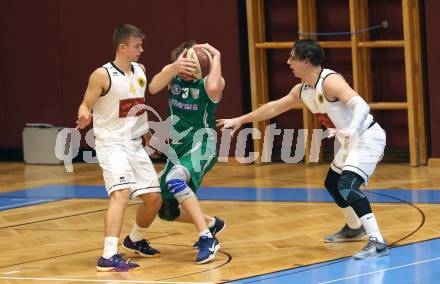 Basketball 2. Bundesliga. Grunddurchgang 13. Runde. Woerthersee Piraten gegen KOS Celovec. Elvic Keric, Andreas Kuttnig,  (Woerthersee Piraten),  Erik Kralj  (KOS). Klagenfurt, am 5.1.2019.
Foto: Kuess
---
pressefotos, pressefotografie, kuess, qs, qspictures, sport, bild, bilder, bilddatenbank