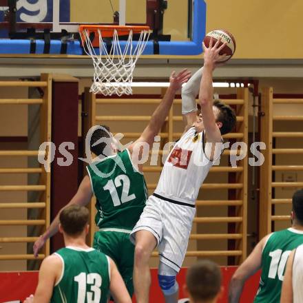 Basketball 2. Bundesliga. Grunddurchgang 13. Runde. Woerthersee Piraten gegen KOS Celovec.  Lukas Simoner,  (Woerthersee Piraten), Christian Erschen (KOS). Klagenfurt, am 5.1.2019.
Foto: Kuess
---
pressefotos, pressefotografie, kuess, qs, qspictures, sport, bild, bilder, bilddatenbank