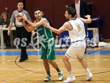 Basketball 2. Bundesliga. Grunddurchgang 13. Runde. Woerthersee Piraten gegen KOS Celovec. Sebastian Schaal,  (Woerthersee Piraten), Toman Feinig  (KOS). Klagenfurt, am 5.1.2019.
Foto: Kuess
---
pressefotos, pressefotografie, kuess, qs, qspictures, sport, bild, bilder, bilddatenbank