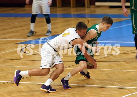 Basketball 2. Bundesliga. Grunddurchgang 13. Runde. Woerthersee Piraten gegen KOS Celovec. Elvis Keric,   (Woerthersee Piraten), Valentin Pasterk (KOS). Klagenfurt, am 5.1.2019.
Foto: Kuess
---
pressefotos, pressefotografie, kuess, qs, qspictures, sport, bild, bilder, bilddatenbank