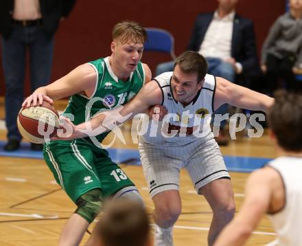 Basketball 2. Bundesliga. Grunddurchgang 13. Runde. Woerthersee Piraten gegen KOS Celovec.  Maximilian Kunovjanek,  (Woerthersee Piraten), Erik Kralj (KOS). Klagenfurt, am 5.1.2019.
Foto: Kuess
---
pressefotos, pressefotografie, kuess, qs, qspictures, sport, bild, bilder, bilddatenbank