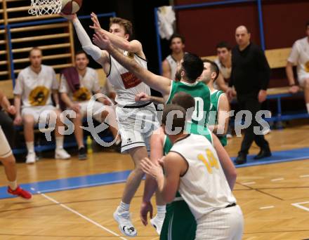 Basketball 2. Bundesliga. Grunddurchgang 13. Runde. Woerthersee Piraten gegen KOS Celovec.  Lukas Simoner,  (Woerthersee Piraten), Marin Sliskovic (KOS). Klagenfurt, am 5.1.2019.
Foto: Kuess
---
pressefotos, pressefotografie, kuess, qs, qspictures, sport, bild, bilder, bilddatenbank