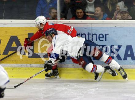 EBEL. Eishockey Bundesliga. KAC gegen	KHL Medvescak Zagreb. Andrew Jacob Kozek,  (KAC), Sergej Curcic (Zagreb). Klagenfurt, am 6.1.2019.
Foto: Kuess

---
pressefotos, pressefotografie, kuess, qs, qspictures, sport, bild, bilder, bilddatenbank