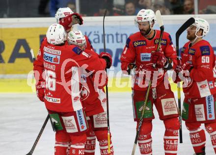 EBEL. Eishockey Bundesliga. KAC gegen	KHL Medvescak Zagreb. Torjubel Andrew Jacob Kozek, Adam Comrie, Matthew Neal, David Joseph Fischer,Patrick Harand (KAC). Klagenfurt, am 6.1.2019.
Foto: Kuess

---
pressefotos, pressefotografie, kuess, qs, qspictures, sport, bild, bilder, bilddatenbank