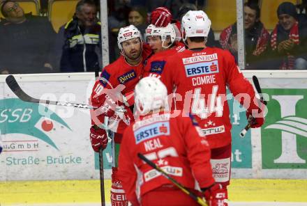 EBEL. Eishockey Bundesliga. KAC gegen	KHL Medvescak Zagreb. Torjubel Andrew Jacob Kozek, Patrick Harand, Adam Comrie, Matthew Neal (KAC). Klagenfurt, am 6.1.2019.
Foto: Kuess

---
pressefotos, pressefotografie, kuess, qs, qspictures, sport, bild, bilder, bilddatenbank