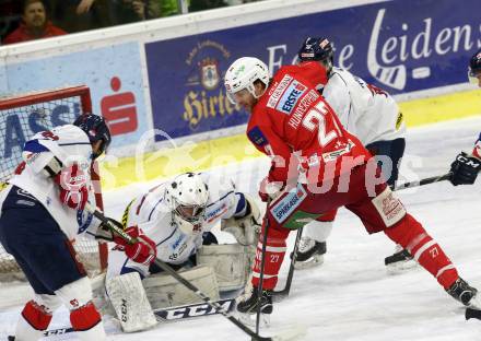 EBEL. Eishockey Bundesliga. KAC gegen	KHL Medvescak Zagreb. Thomas Hundertpfund,  (KAC), Tihomir Filipec, Filip Jarcov (Zagreb). Klagenfurt, am 8.1.2019.
Foto: Kuess

---
pressefotos, pressefotografie, kuess, qs, qspictures, sport, bild, bilder, bilddatenbank