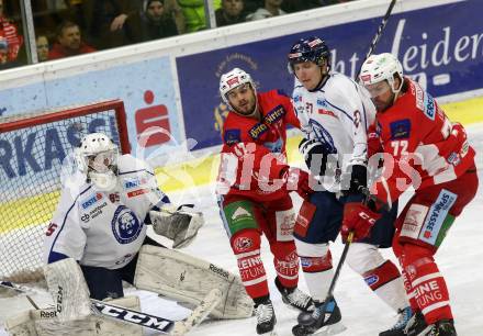 EBEL. Eishockey Bundesliga. KAC gegen	KHL Medvescak Zagreb. Marcel Witting, Siim Liivik,   (KAC), Tihomir Filipec, Mark Cepon (Zagreb). Klagenfurt, am 8.1.2019.
Foto: Kuess

---
pressefotos, pressefotografie, kuess, qs, qspictures, sport, bild, bilder, bilddatenbank