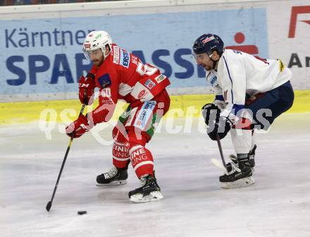 EBEL. Eishockey Bundesliga. KAC gegen	KHL Medvescak Zagreb. Matthew Neal,   (KAC), Nik Simsic (Zagreb). Klagenfurt, am 8.1.2019.
Foto: Kuess

---
pressefotos, pressefotografie, kuess, qs, qspictures, sport, bild, bilder, bilddatenbank