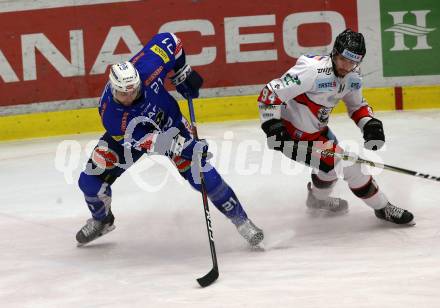 EBEL. Eishockey Bundesliga. EC VSV gegen HC Orli Znojmo.  Matthew Pelech,  (VSV), Ryan Kujawinski (Znojmo). Villach, am 11.1.2019.
Foto: Kuess 


---
pressefotos, pressefotografie, kuess, qs, qspictures, sport, bild, bilder, bilddatenbank