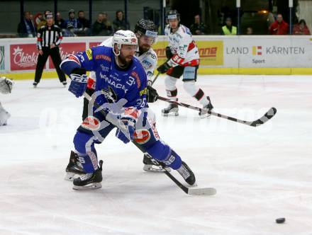 EBEL. Eishockey Bundesliga. EC VSV gegen HC Orli Znojmo.  Jerry Pollastrone,  (VSV), Jan Lattner (Znojmo). Villach, am 11.1.2019.
Foto: Kuess 


---
pressefotos, pressefotografie, kuess, qs, qspictures, sport, bild, bilder, bilddatenbank