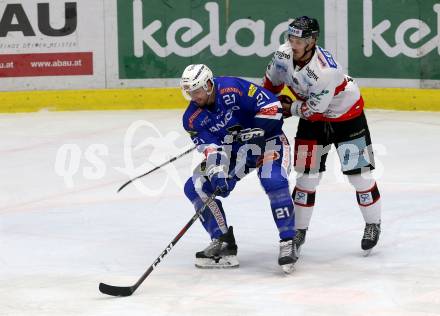 EBEL. Eishockey Bundesliga. EC VSV gegen HC Orli Znojmo.  Matthew Pelech,  (VSV), Adam Sedlak (Znojmo). Villach, am 11.1.2019.
Foto: Kuess 


---
pressefotos, pressefotografie, kuess, qs, qspictures, sport, bild, bilder, bilddatenbank