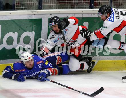 EBEL. Eishockey Bundesliga. EC VSV gegen HC Orli Znojmo.  Matthew Pelech,  (VSV), Jakub Stehlik, Mikko Vainonen (Znojmo). Villach, am 11.1.2019.
Foto: Kuess 


---
pressefotos, pressefotografie, kuess, qs, qspictures, sport, bild, bilder, bilddatenbank