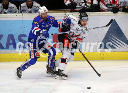 EBEL. Eishockey Bundesliga. EC VSV gegen HC Orli Znojmo.  Nico Brunner,  (VSV), Marek Kalus (Znojmo). Villach, am 11.1.2019.
Foto: Kuess 


---
pressefotos, pressefotografie, kuess, qs, qspictures, sport, bild, bilder, bilddatenbank