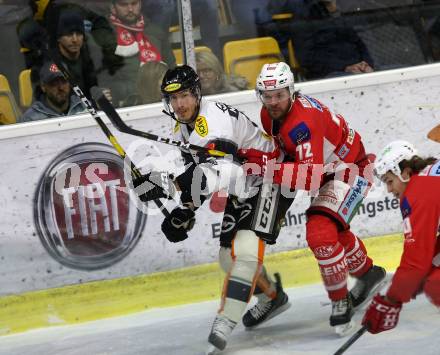 EBEL. Eishockey Bundesliga. KAC gegen	Dornbirn Bulldogs. Siim Liivik,  (KAC), Olivier Magnan (Dornbirn). Klagenfurt, am 13.1.2019.
Foto: Kuess

---
pressefotos, pressefotografie, kuess, qs, qspictures, sport, bild, bilder, bilddatenbank