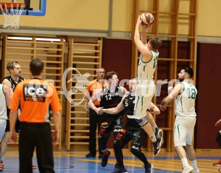 Basketball 2. Bundesliga. Grunddurchgang 14. Runde. KOS Celovec gegen   	BK Mattersburg Rocks. Erik Kralj, Marin Sliskovic (KOS), Philipp Germ, Arnis Servuts (BK Mattersburg Rocks). Klagenfurt, am 13.1.2019.
Foto: Kuess
---
pressefotos, pressefotografie, kuess, qs, qspictures, sport, bild, bilder, bilddatenbank