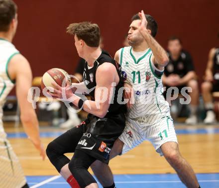 Basketball 2. Bundesliga. Grunddurchgang 14. Runde. KOS Celovec gegen   	BK Mattersburg Rocks. Toman Feinig (KOS), Philipp Germ (BK Mattersburg Rocks). Klagenfurt, am 13.1.2019.
Foto: Kuess
---
pressefotos, pressefotografie, kuess, qs, qspictures, sport, bild, bilder, bilddatenbank