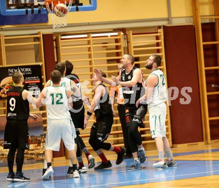 Basketball 2. Bundesliga. Grunddurchgang 14. Runde. KOS Celovec gegen   	BK Mattersburg Rocks. Christian Erschen, Lovro Fizuleto, Jaka Stemberger  (KOS), Arnis Servuts, Tobias Winkler, Corey Hallett (BK Mattersburg Rocks). Klagenfurt, am 13.1.2019.
Foto: Kuess
---
pressefotos, pressefotografie, kuess, qs, qspictures, sport, bild, bilder, bilddatenbank