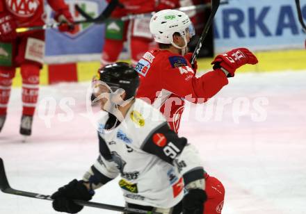 EBEL. Eishockey Bundesliga. KAC gegen	Dornbirn Bulldogs. Jubel Adam Comrie (KAC), (Dornbirn). Klagenfurt, am 13.1.2019.
Foto: Kuess

---
pressefotos, pressefotografie, kuess, qs, qspictures, sport, bild, bilder, bilddatenbank