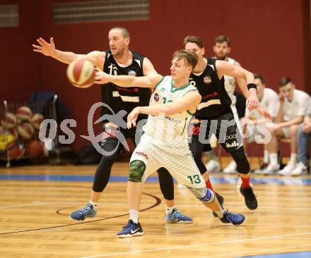 Basketball 2. Bundesliga. Grunddurchgang 14. Runde. KOS Celovec gegen   	BK Mattersburg Rocks. Erik Kralj (KOS), Corey Hallett, Philipp Germ (BK Mattersburg Rocks). Klagenfurt, am 13.1.2019.
Foto: Kuess
---
pressefotos, pressefotografie, kuess, qs, qspictures, sport, bild, bilder, bilddatenbank