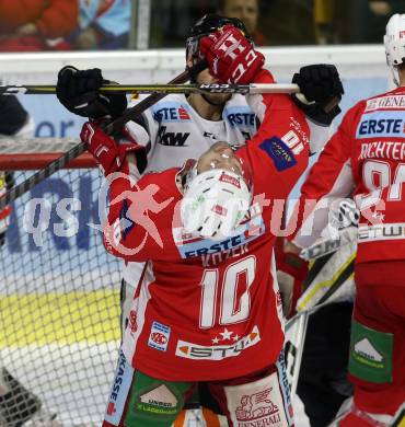 EBEL. Eishockey Bundesliga. KAC gegen	Dornbirn Bulldogs. Andrew Jacob Kozek,  (KAC), Thomas Vallant (Dornbirn). Klagenfurt, am 13.1.2019.
Foto: Kuess

---
pressefotos, pressefotografie, kuess, qs, qspictures, sport, bild, bilder, bilddatenbank