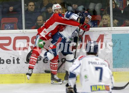 EBEL. Eishockey Bundesliga. KAC gegen	Fehervar AV 19. Andrew Jacob Kozek,  (KAC), Bence Stipsicz (Alba Volan). Klagenfurt, am 18.1.2019.
Foto: Kuess

---
pressefotos, pressefotografie, kuess, qs, qspictures, sport, bild, bilder, bilddatenbank