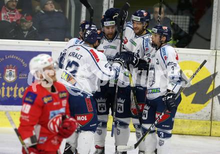 EBEL. Eishockey Bundesliga. KAC gegen	Fehervar AV 19. Torjubel Eric Wayne Meland (Alba Volan). Klagenfurt, am 18.1.2019.
Foto: Kuess

---
pressefotos, pressefotografie, kuess, qs, qspictures, sport, bild, bilder, bilddatenbank