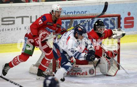 EBEL. Eishockey Bundesliga. KAC gegen	Fehervar AV 19. Siim Liivik, Lars Haugen,  (KAC), Anze Kuralt (Alba Volan). Klagenfurt, am 18.1.2019.
Foto: Kuess

---
pressefotos, pressefotografie, kuess, qs, qspictures, sport, bild, bilder, bilddatenbank