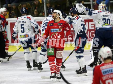 EBEL. Eishockey Bundesliga. KAC gegen	Fehervar AV 19. Thomas Hundertpfund (KAC), Torjubel (Alba Volan). Klagenfurt, am 18.1.2019.
Foto: Kuess

---
pressefotos, pressefotografie, kuess, qs, qspictures, sport, bild, bilder, bilddatenbank