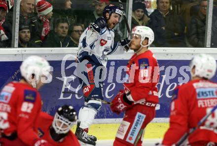 EBEL. Eishockey Bundesliga. KAC gegen	Fehervar AV 19. Torjubel Eric Wayne Meland (Alba Volan). Klagenfurt, am 18.1.2019.
Foto: Kuess

---
pressefotos, pressefotografie, kuess, qs, qspictures, sport, bild, bilder, bilddatenbank