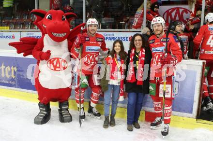 EBEL. Eishockey Bundesliga. KAC gegen	Fehervar AV 19. Antenne Fan Bank. Mitch Wahl, Stefan Geier (KAC). Klagenfurt, am 18.1.2019.
Foto: Kuess

---
pressefotos, pressefotografie, kuess, qs, qspictures, sport, bild, bilder, bilddatenbank