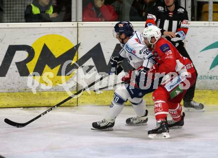 EBEL. Eishockey Bundesliga. KAC gegen	Fehervar AV 19. Martin Schumnig,  (KAC), Istvan Sofron (Alba Volan). Klagenfurt, am 18.1.2019.
Foto: Kuess

---
pressefotos, pressefotografie, kuess, qs, qspictures, sport, bild, bilder, bilddatenbank