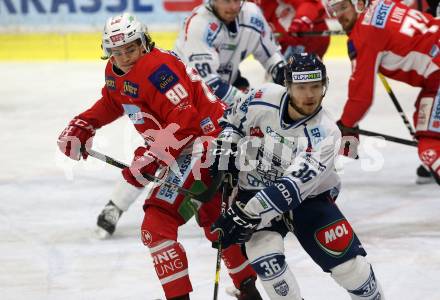EBEL. Eishockey Bundesliga. KAC gegen	Fehervar AV 19. Nikolaus Kraus,  (KAC), Csanad Erdely (Alba Volan). Klagenfurt, am 18.1.2019.
Foto: Kuess

---
pressefotos, pressefotografie, kuess, qs, qspictures, sport, bild, bilder, bilddatenbank