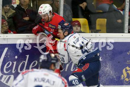 EBEL. Eishockey Bundesliga. KAC gegen	Fehervar AV 19. Siim Liivik,  (KAC), Jonathan Harty (Alba Volan). Klagenfurt, am 18.1.2019.
Foto: Kuess

---
pressefotos, pressefotografie, kuess, qs, qspictures, sport, bild, bilder, bilddatenbank