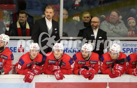 EBEL. Eishockey Bundesliga. KAC gegen	Fehervar AV 19. Trainer Petri Matikainen, Co-Trainer Jarno Mensonen (KAC). Klagenfurt, am 18.1.2019.
Foto: Kuess

---
pressefotos, pressefotografie, kuess, qs, qspictures, sport, bild, bilder, bilddatenbank