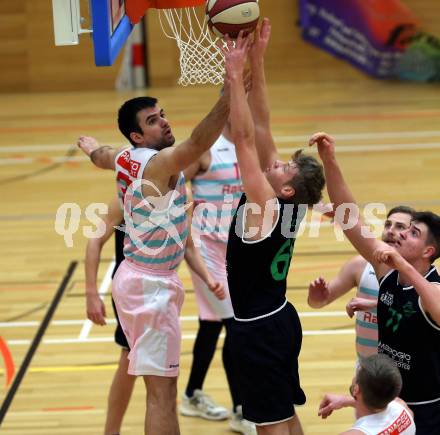 Basketball 2. Bundesliga. Grunddurchgang 15. Runde. Raiders Villach gegen Deutsch Wagram Alligators.  Antonio Boban (Villach),  Mark Laurencik (Deutsch Wagram Alligators). Klagenfurt, am 20.1.2019.
Foto: Kuess
---
pressefotos, pressefotografie, kuess, qs, qspictures, sport, bild, bilder, bilddatenbank