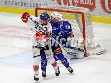 EBEL. Eishockey Bundesliga. EC VSV gegen HC TWK Innsbruck.  DeSantis Jason,  Bakala Dan (VSV), Spurgeon Tyler (Innsbruck). Villach, am 25.1.2019.
Foto: Kuess 


---
pressefotos, pressefotografie, kuess, qs, qspictures, sport, bild, bilder, bilddatenbank
