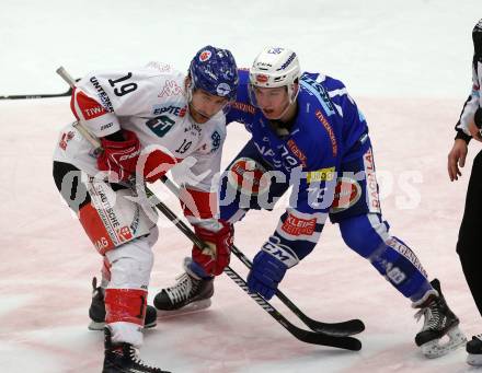 EBEL. Eishockey Bundesliga. EC VSV gegen HC TWK Innsbruck. Maxa Felix  (VSV), Spurgeon Tyler (Innsbruck). Villach, am 25.1.2019.
Foto: Kuess 


---
pressefotos, pressefotografie, kuess, qs, qspictures, sport, bild, bilder, bilddatenbank