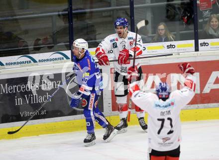 EBEL. Eishockey Bundesliga. EC VSV gegen HC TWK Innsbruck.  Torjubel Yogan Andrew Michael, (Innsbruck). Villach, am 25.1.2019.
Foto: Kuess 


---
pressefotos, pressefotografie, kuess, qs, qspictures, sport, bild, bilder, bilddatenbank