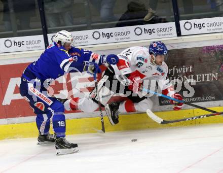 EBEL. Eishockey Bundesliga. EC VSV gegen HC TWK Innsbruck. 	Bacher Stefan  (VSV),  Yogan Andrew Michael (Innsbruck). Villach, am 25.1.2019.
Foto: Kuess 


---
pressefotos, pressefotografie, kuess, qs, qspictures, sport, bild, bilder, bilddatenbank