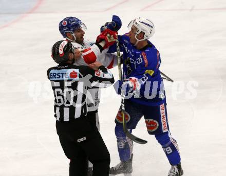 EBEL. Eishockey Bundesliga. EC VSV gegen HC TWK Innsbruck. Down Blaine (VSV), Pedevilla Florian (Innsbruck). Villach, am 25.1.2019.
Foto: Kuess 


---
pressefotos, pressefotografie, kuess, qs, qspictures, sport, bild, bilder, bilddatenbank