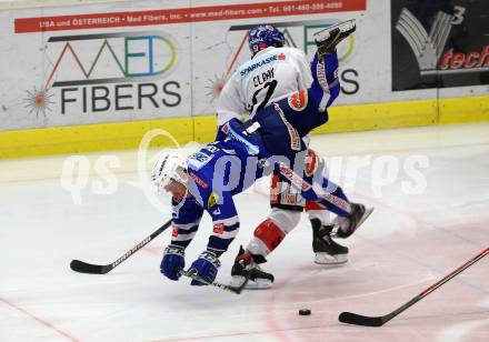 EBEL. Eishockey Bundesliga. EC VSV gegen HC TWK Innsbruck.  Down Blaine (VSV), Clark Andrew (Innsbruck). Villach, am 25.1.2019.
Foto: Kuess 


---
pressefotos, pressefotografie, kuess, qs, qspictures, sport, bild, bilder, bilddatenbank