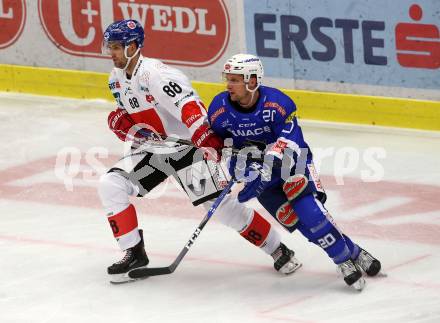 EBEL. Eishockey Bundesliga. EC VSV gegen HC TWK Innsbruck.  Brunner Nico (VSV), Kudelka Tomas (Innsbruck). Villach, am 25.1.2019.
Foto: Kuess 


---
pressefotos, pressefotografie, kuess, qs, qspictures, sport, bild, bilder, bilddatenbank