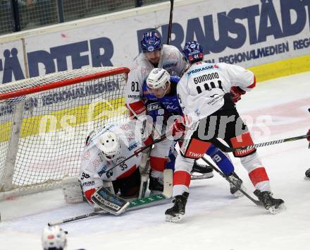 EBEL. Eishockey Bundesliga. EC VSV gegen HC TWK Innsbruck.  Down Blaine  (VSV), Ross Nicholas, Guimond Sacha, Gracnar Luka (Innsbruck). Villach, am 25.1.2019.
Foto: Kuess 


---
pressefotos, pressefotografie, kuess, qs, qspictures, sport, bild, bilder, bilddatenbank