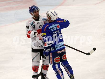 EBEL. Eishockey Bundesliga. EC VSV gegen HC TWK Innsbruck. Down Blaine (VSV), Pedevilla Florian (Innsbruck). Villach, am 25.1.2019.
Foto: Kuess 


---
pressefotos, pressefotografie, kuess, qs, qspictures, sport, bild, bilder, bilddatenbank