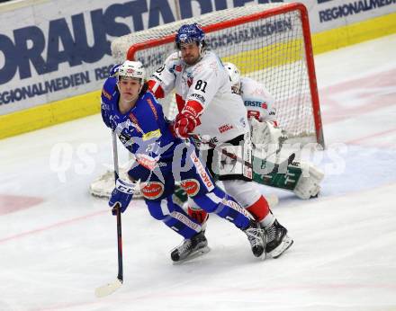 EBEL. Eishockey Bundesliga. EC VSV gegen HC TWK Innsbruck.  Szabad Kevin (VSV), Ross Nicholas (Innsbruck). Villach, am 25.1.2019.
Foto: Kuess 


---
pressefotos, pressefotografie, kuess, qs, qspictures, sport, bild, bilder, bilddatenbank