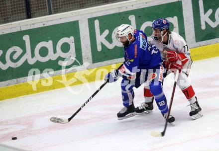 EBEL. Eishockey Bundesliga. EC VSV gegen HC TWK Innsbruck. Petrik Nikolas  (VSV), Lindner Philipp (Innsbruck). Villach, am 25.1.2019.
Foto: Kuess 


---
pressefotos, pressefotografie, kuess, qs, qspictures, sport, bild, bilder, bilddatenbank