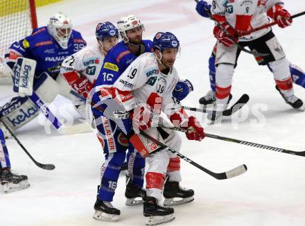EBEL. Eishockey Bundesliga. EC VSV gegen HC TWK Innsbruck. Sharp MacGregor  (VSV), Spurgeon Tyler, Wachter Daniel (Innsbruck). Villach, am 25.1.2019.
Foto: Kuess 


---
pressefotos, pressefotografie, kuess, qs, qspictures, sport, bild, bilder, bilddatenbank